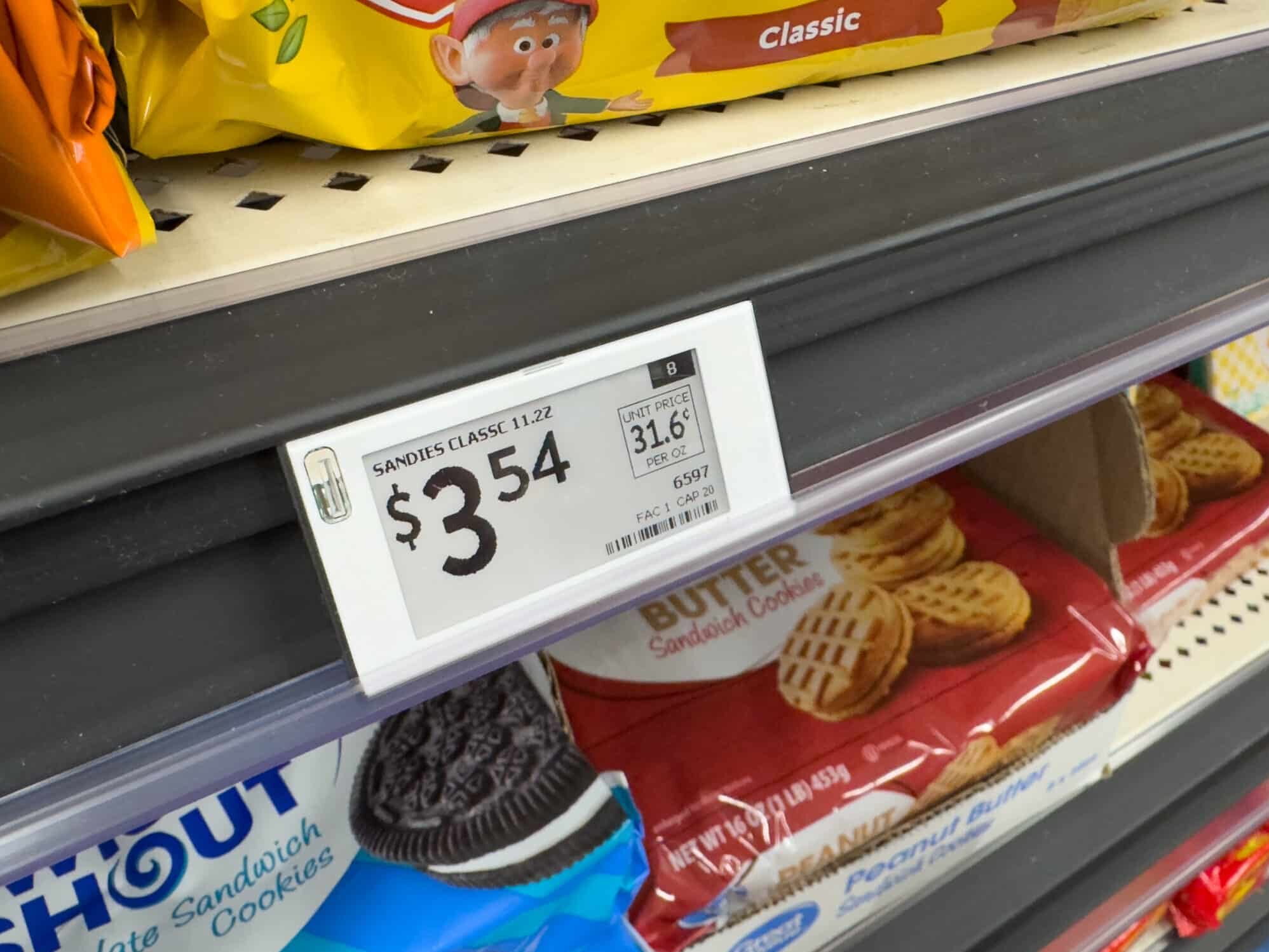 New electronic shelf label tags inside a store.