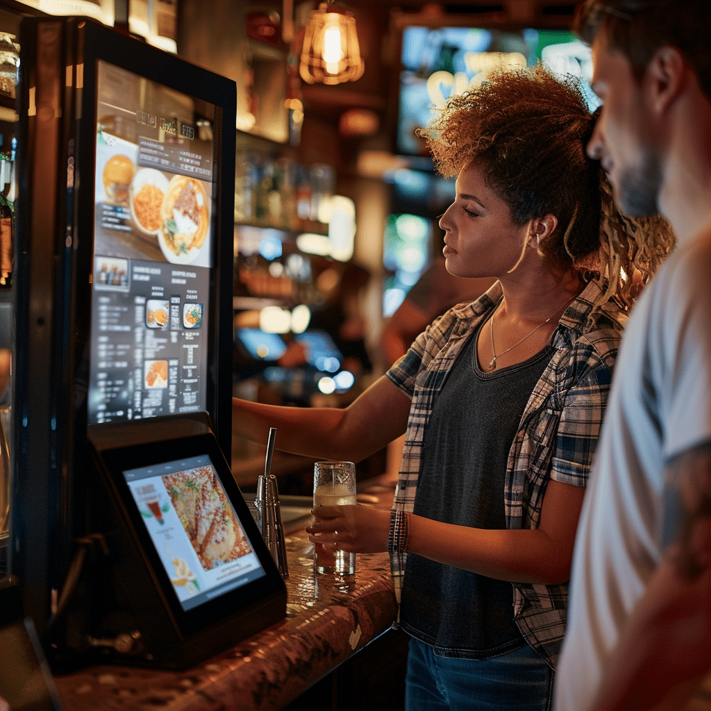 person using signage on bar