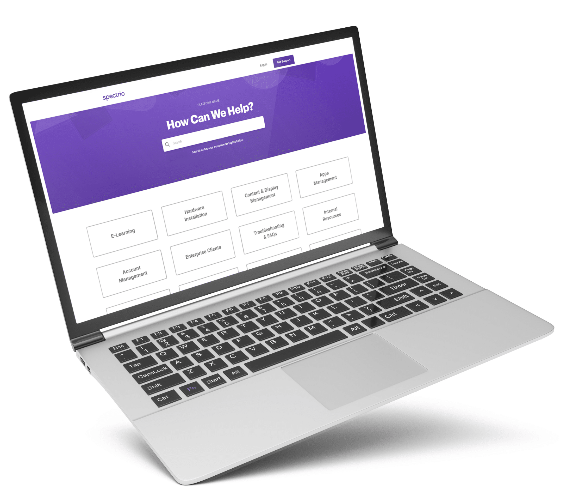 Laptop with image of Spectrio Knowledge Base on screen