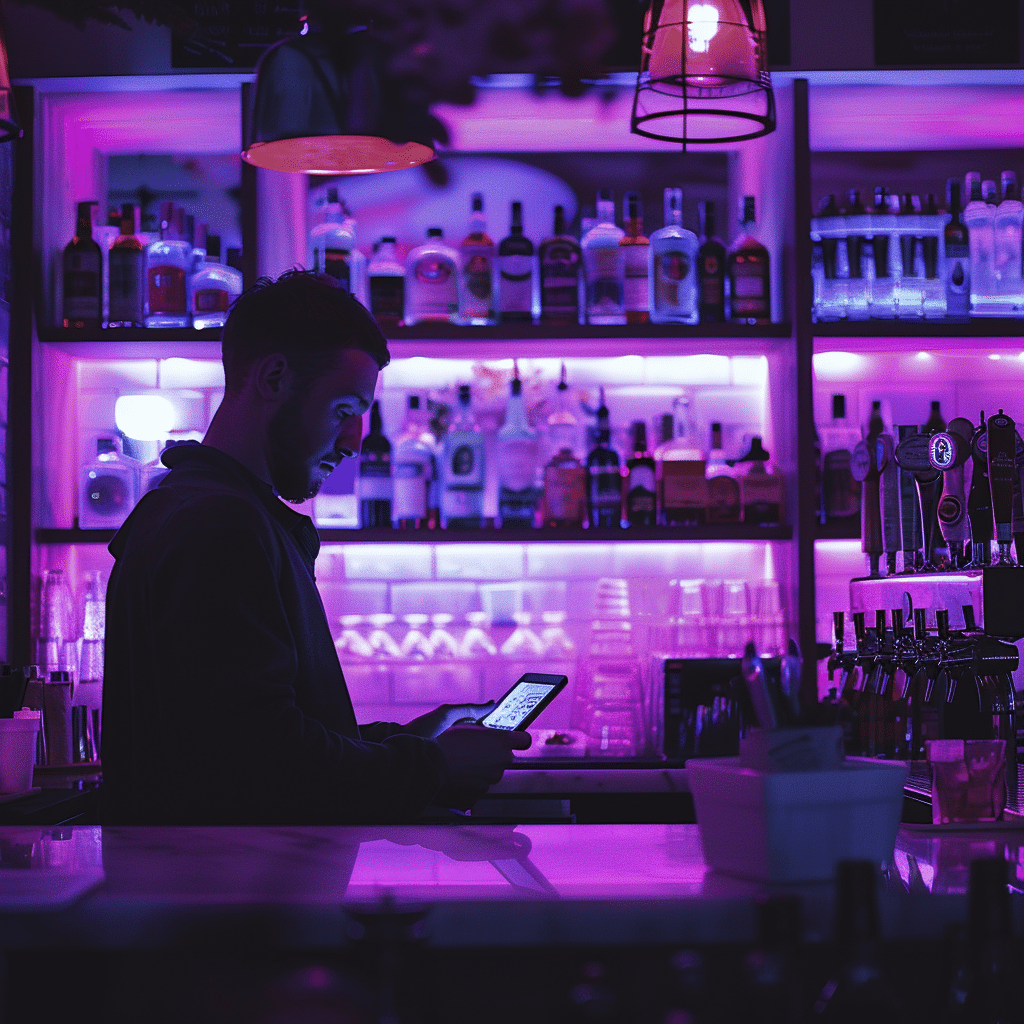 person using cms on bar