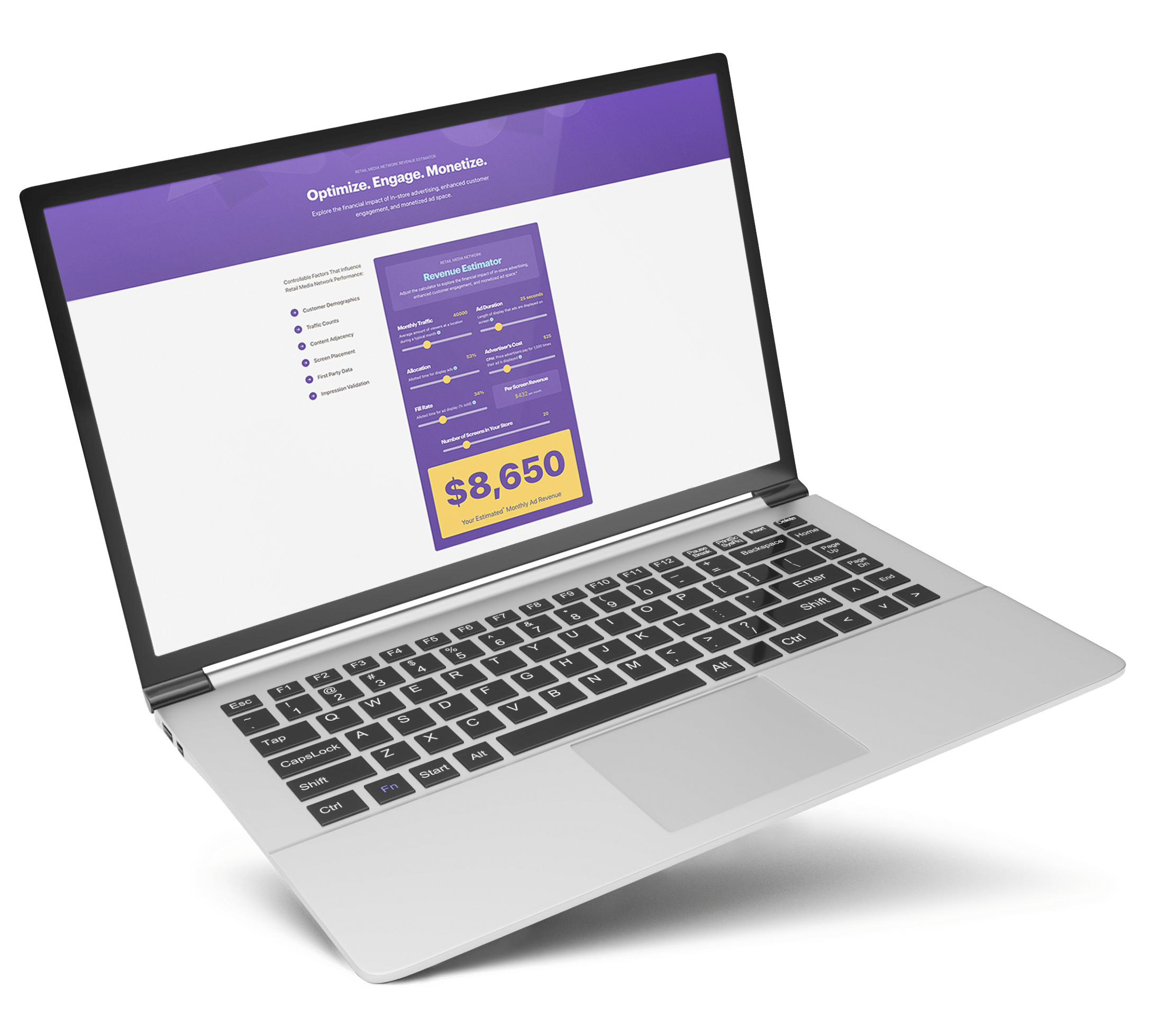 Laptop with image of Spectrio's revenue estimator displayed on screen